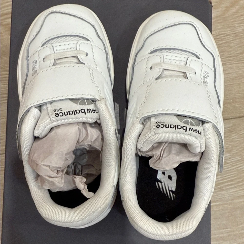 New Balance Kids White Sneakers with Gray Soles